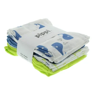 PIPPI - Mullnappies Nuscheli Lot de 8 Coton Baleine Blanc Bleu Vert