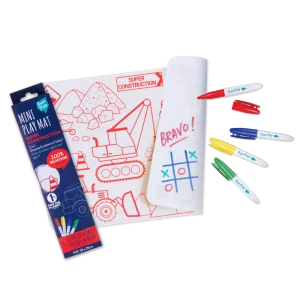 SuperPetit - Coloriage nomade: Mini Playmat CONSTRUCTION-4 feutres inclus