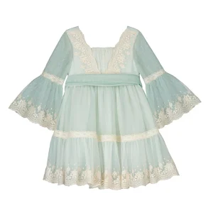 ABEL & LULA - Robe en tulle brodé beige-menthe