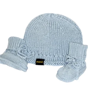 MAMART - coffret cadeau bébé chapeau et pinsons bleu clair fait à la main dans une boîte cadeau