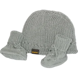 MAMART - coffret cadeau bébé chapeau et pinsons gris clair travail manuel suisse dans une boîte cadeau