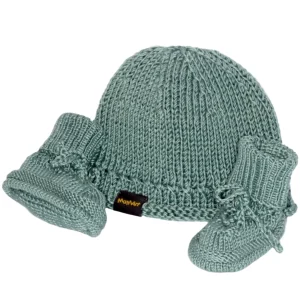 MAMART - Coffret cadeau bébé bonnet et pinsons vert menthe fait main dans une boîte cadeau