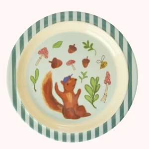 RICE - Assiette enfant en mélamine Happy Forest Bleu
