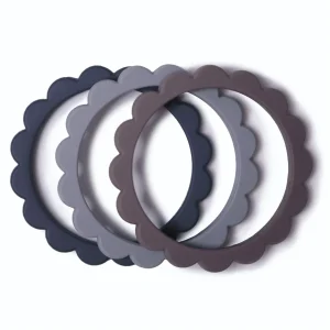 MUSHIE - Anneau de dentition Bracelet Fleur Pack de 3 Tourterelle / Acier / Pierre