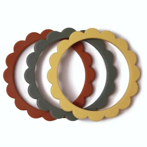 MUSHIE - Bracelet de dentition Fleur Pack de 3 Argile Cambridge / Thym séché / Soleil