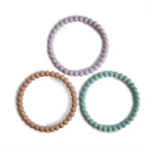 MUSHIE - Anneau de dentition en silicone Lilas / Cyan / Pêche douce Lot de 3