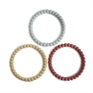MUSHIE - Anneau de dentition en silicone Teether Pearl Mellow Terracotta Pervenche lot de 3