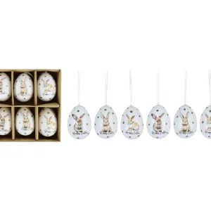 HOFF INTERIEUR - Coffret à œufs décoratifs, lot de 6, sapin de Pâques, lapin heureux