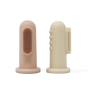 MUSHIE - Brosse à dents à doigts en silicone Blush / Sable mouvant, lot de 2