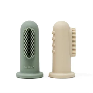 MUSHIE - Brosse à Dents Doigt en Silicone Bleu Cambridge / Sable Changeant Lot de 2