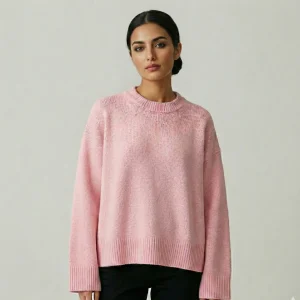 Pull femme oversize rose doux à manches longues