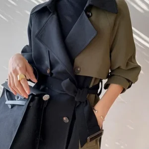 Trench-coat femme bicolore avec ceinture ajustable