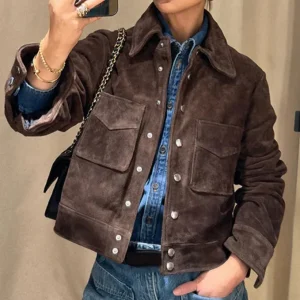 Veste marron pour femme avec boutons et poches